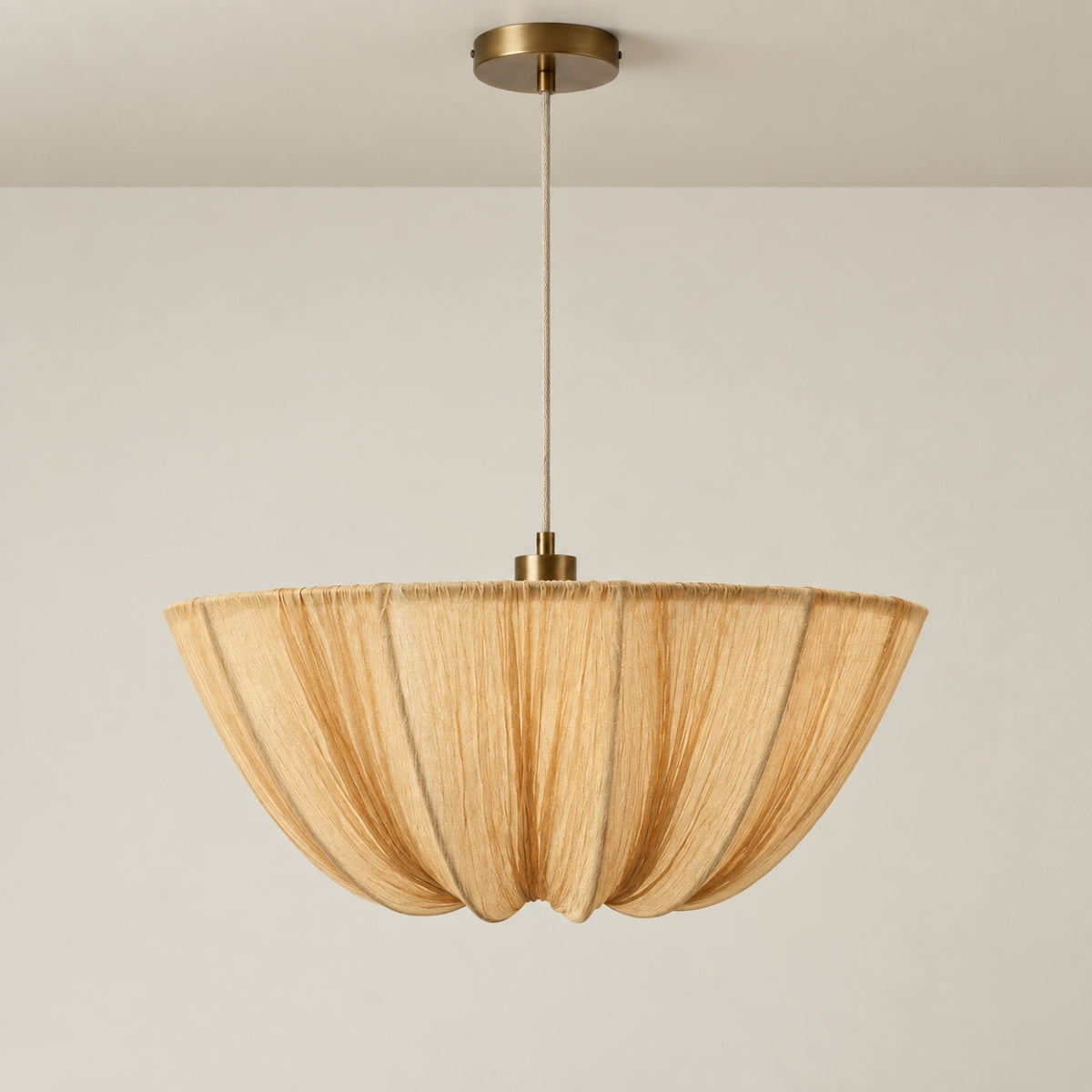 CGC Lilou Large 52cm Bronze Brown Taupe Ruffled Silk Fabric Inverted Flower Lampshade