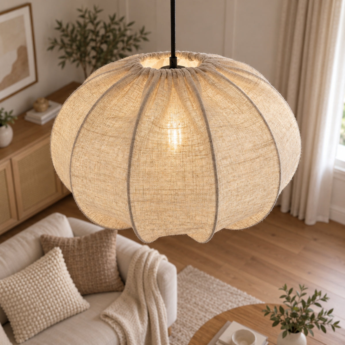 CGC Serafina Large Oval Oatmeal Loose Linen Fabric Lampshade