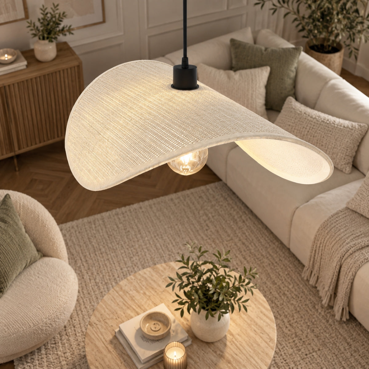 CGC Lyra 50cm White Knitted Fabric Curved Wave Easy Fit Lampshade