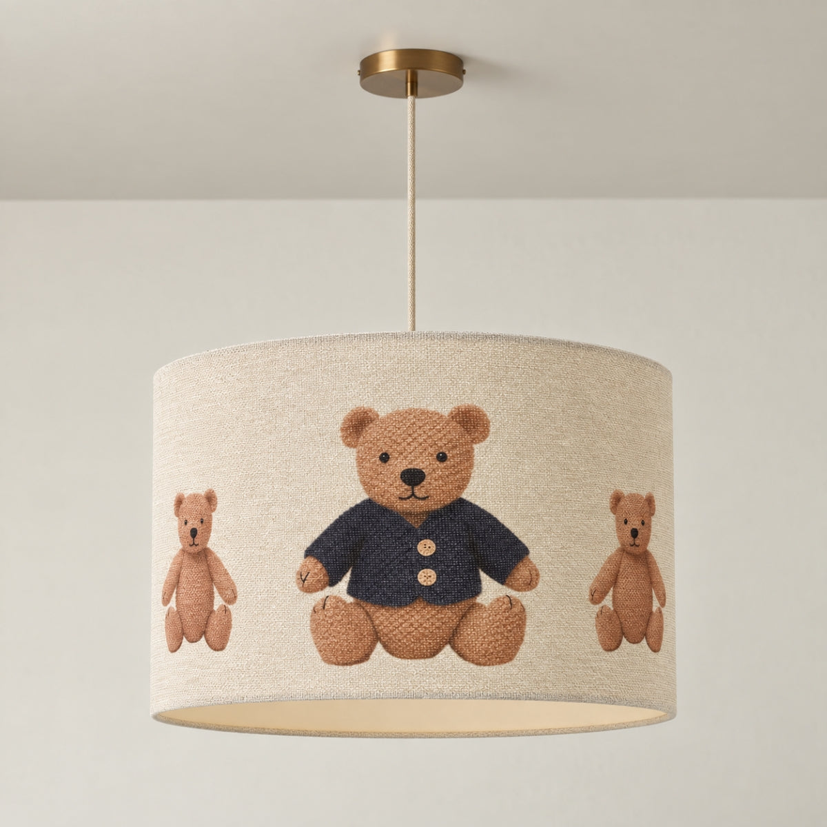 CGC BLAKE 45cm Large Oatmeal Linen Blue Teddy Bear Childrens Lamp Shade