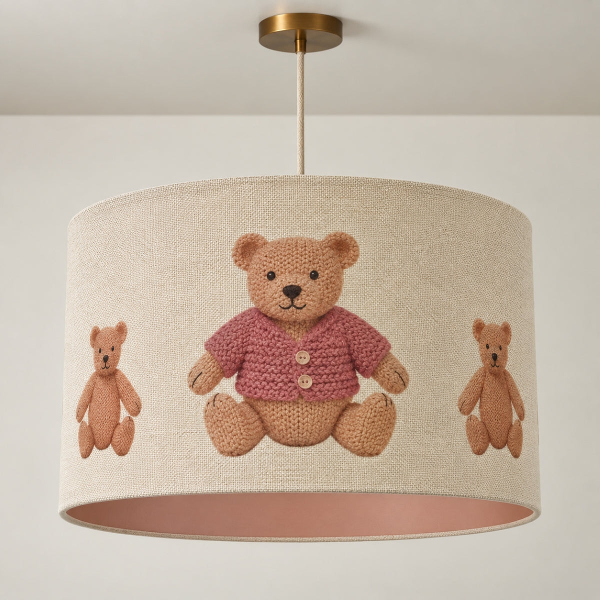 CGC BLAKE 45cm Large Oatmeal Linen Pink Teddy Bear Childrens Lamp Shade