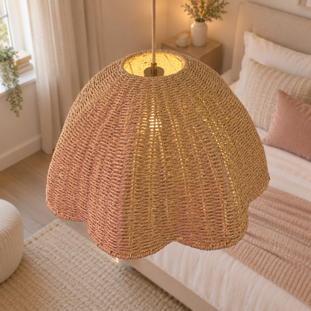 CGC Valeria 50cm Large Paper Rattan Scallop Dome Lampshade