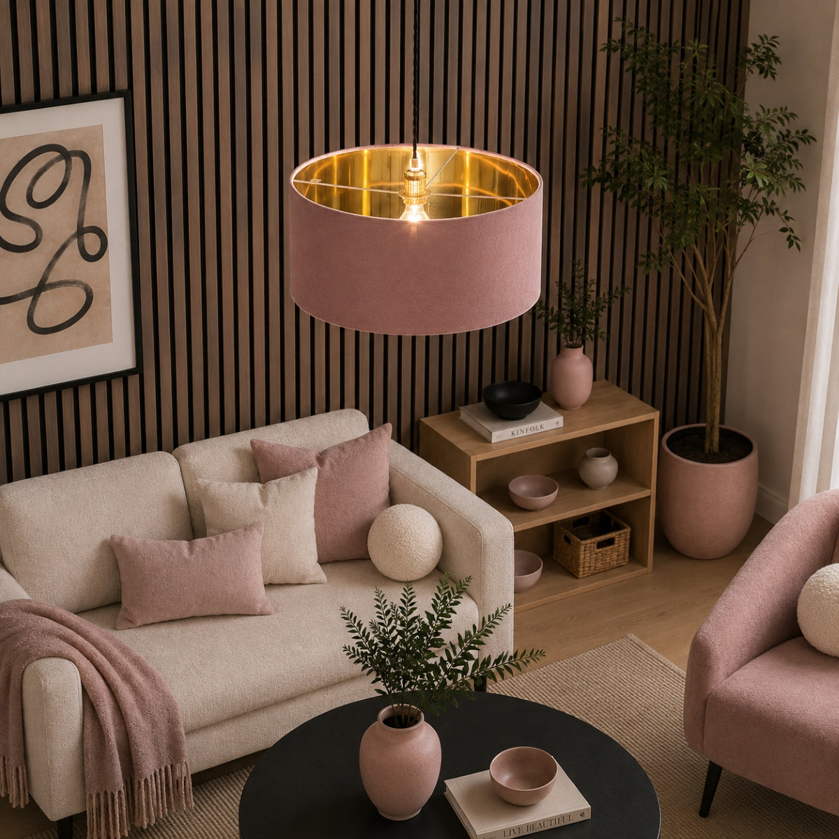 CGC MILANO Mauve & Gold Oversized Large Velvet Fabric Lamp Shade