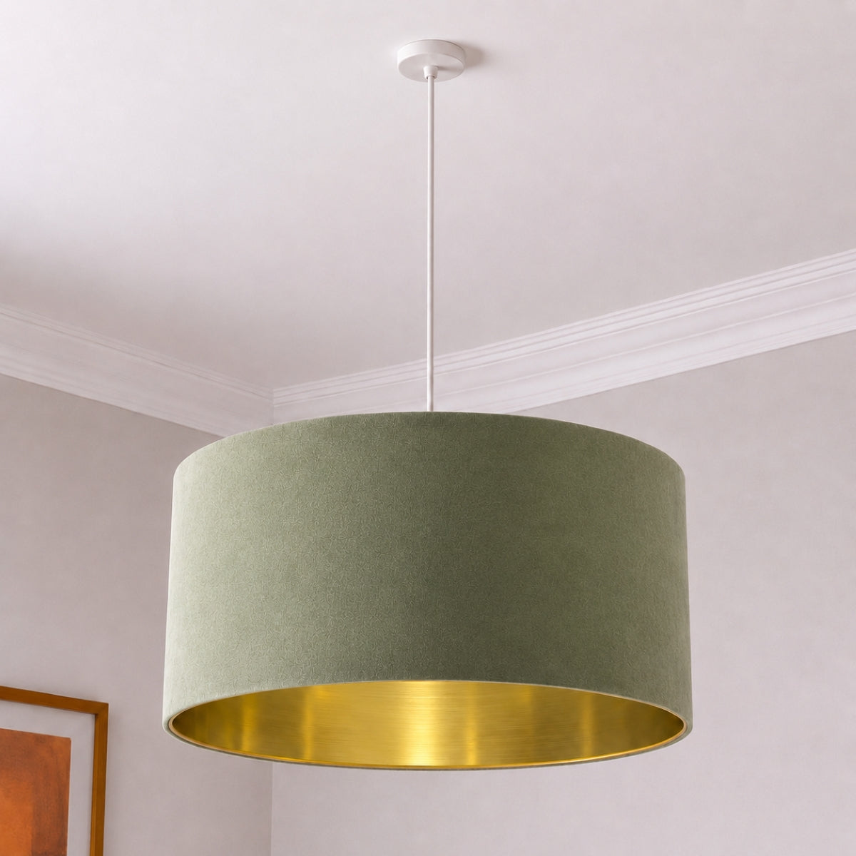 CGC MILANO Olive Green & Gold Oversized Large Velvet Fabric Lamp Shade