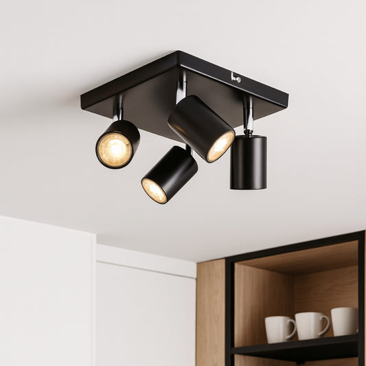 CGC JACK Square Black Four Head GU10 Ceiling Spot Light