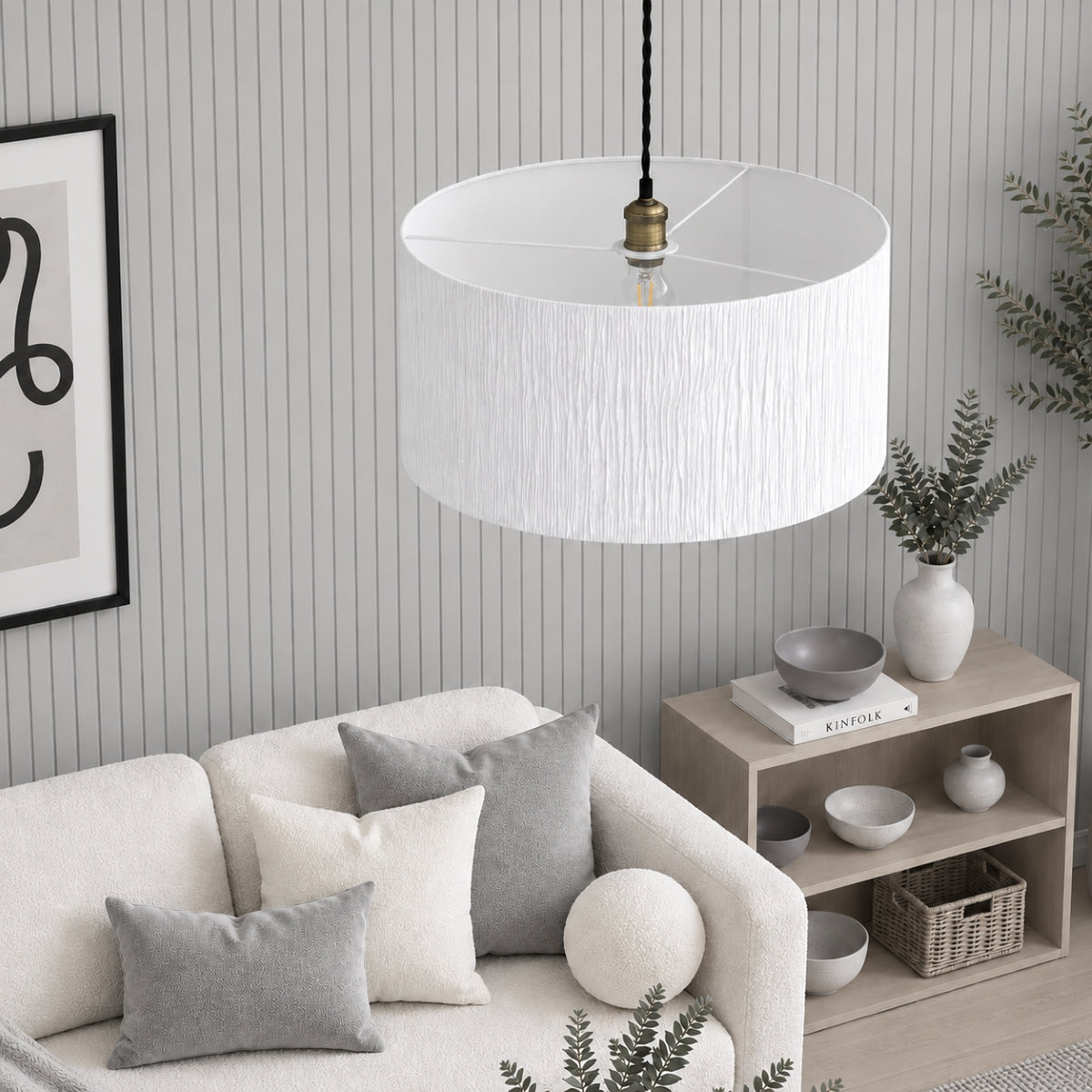 CGC Ramona 46cm White Ruffled Paper Large Round Drum Lampshade with Diffuser