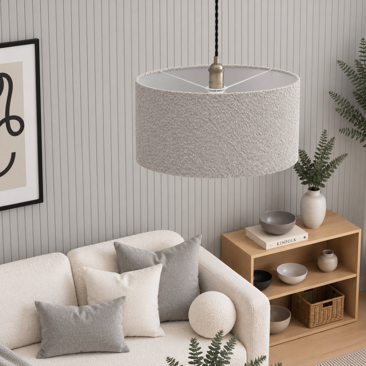 CGC PETRA 45cm Large Grey Boucle Ceiling or Table Lamp Shade