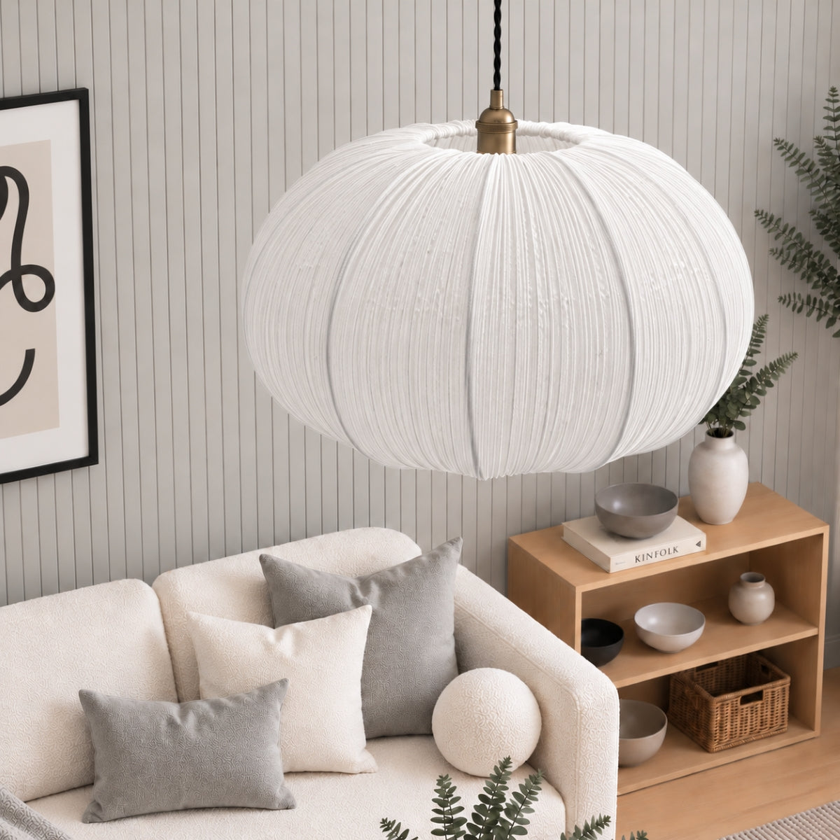 CGC Palmira White Extra Large Oval Stretch Ruffled Silk Fabric Lampshade