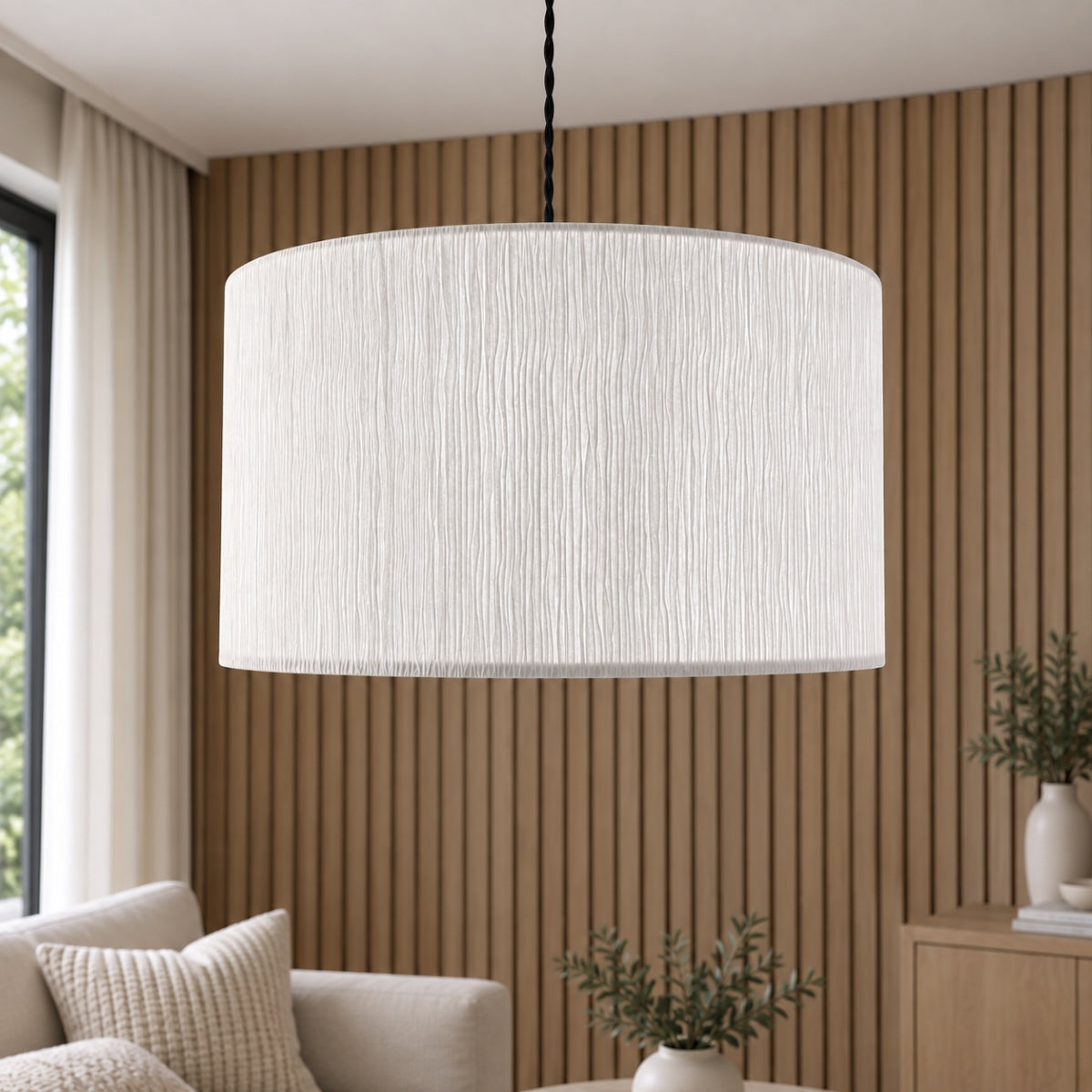 CGC Ramona 46cm White Ruffled Paper Large Round Drum Lampshade with Diffuser