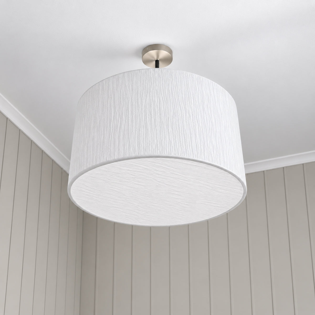 CGC Ramona 46cm White Ruffled Paper Large Round Drum Lampshade with Diffuser