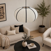 CGC LIBBY Large Rounded Oatmeal Stretch Linen Fabric Black Stitch Lampshade