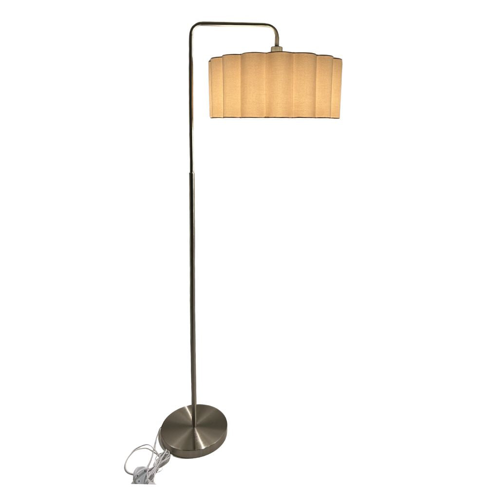 CGC Kyra Brushed Nickel Angled Floor Lamp with Large Scalloped Lampshade