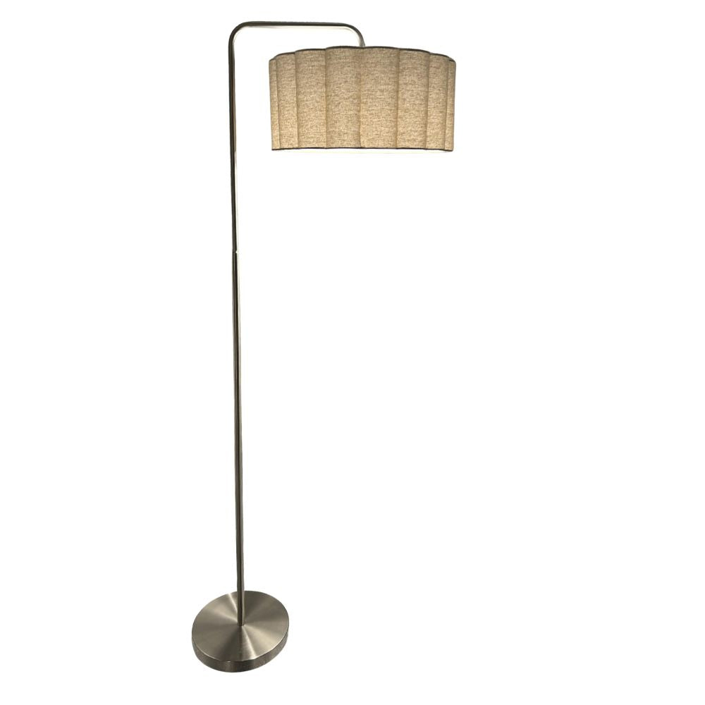 CGC Kyra Brushed Nickel Angled Floor Lamp with Large Scalloped Lampshade