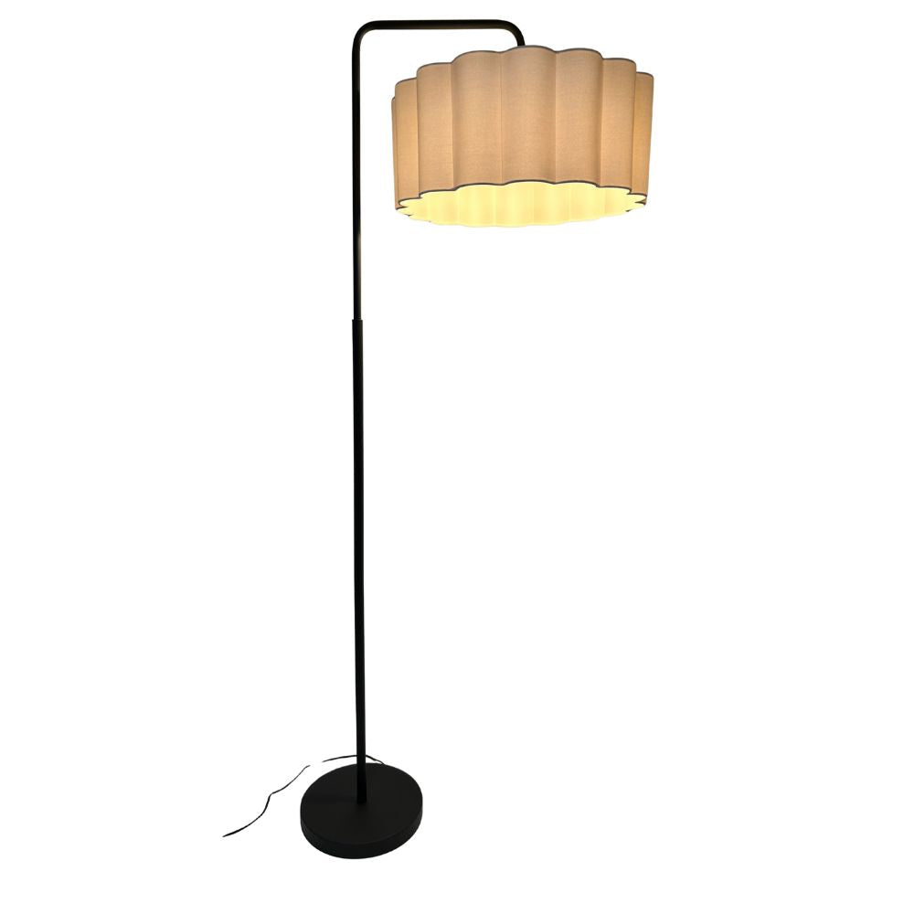 CGC Kyra Matt Black Angled Floor Lamp with Large Scalloped Lampshade