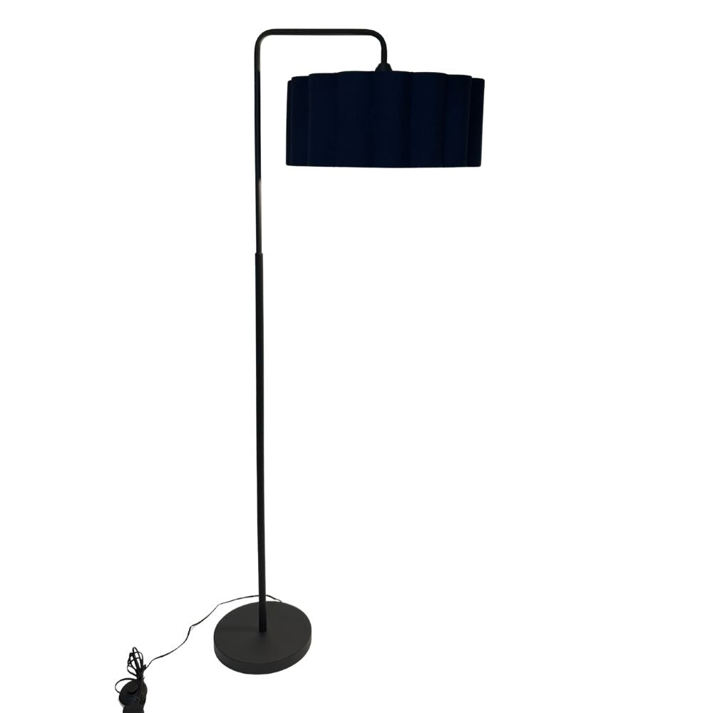 CGC Kyra Matt Black Angled Floor Lamp with Large Scalloped Lampshade