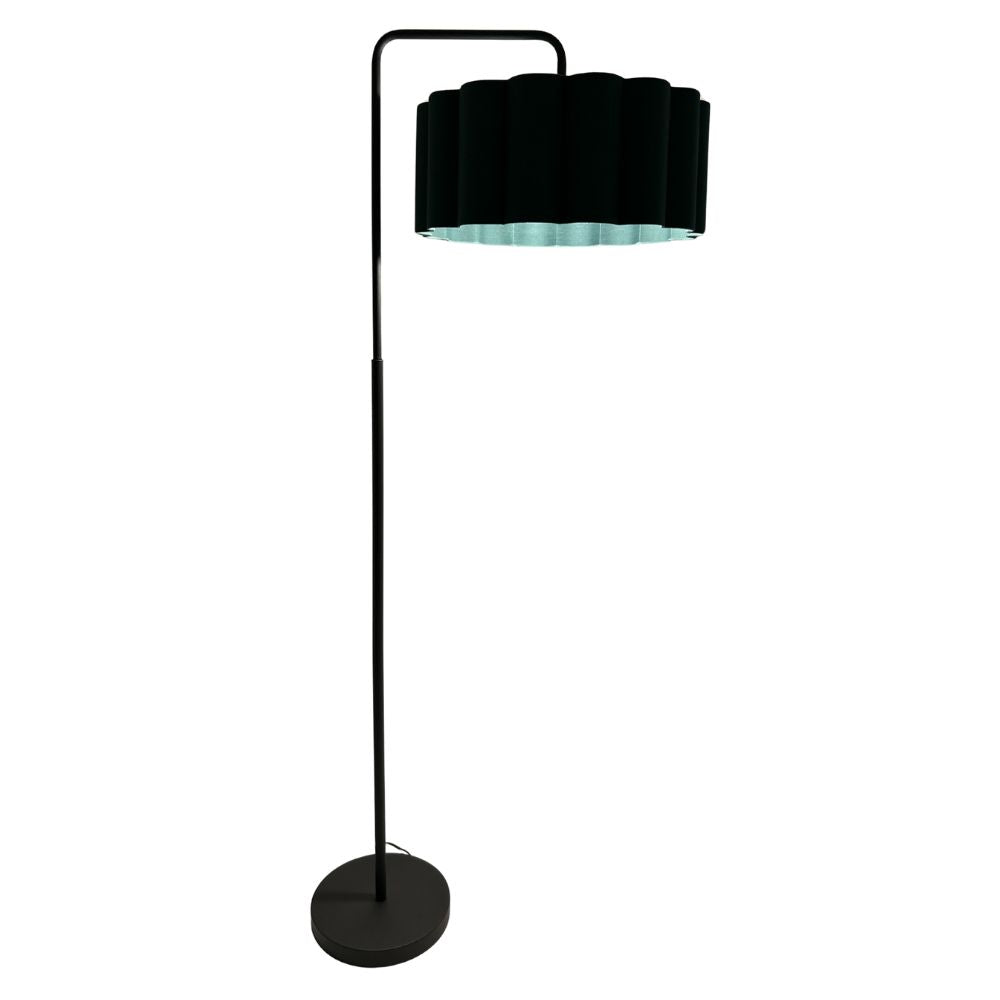 CGC Kyra Matt Black Angled Floor Lamp with Large Scalloped Lampshade