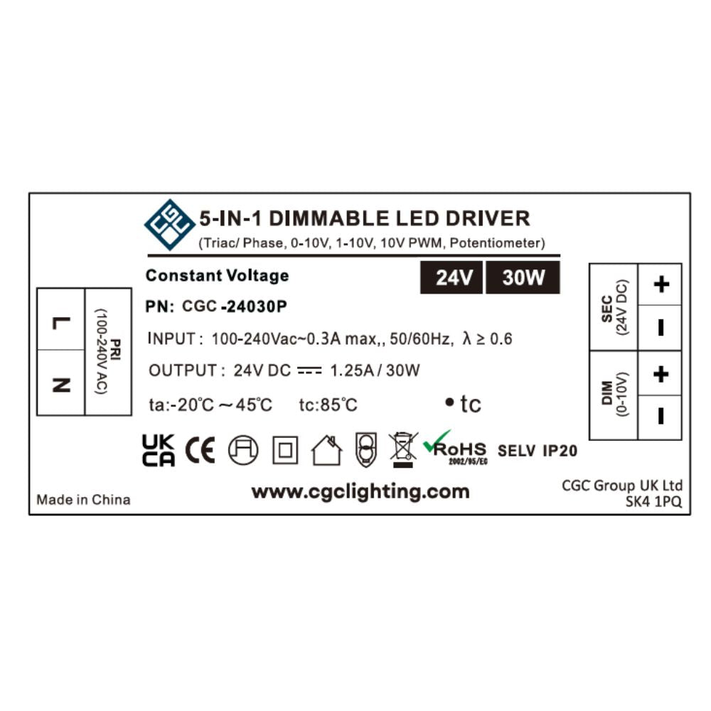 30W 24V TRIAC 5 in 1 Universal Dimmable LED Driver
