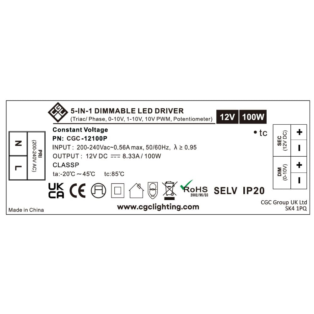 100W 12V TRIAC 5 in 1 Universal Dimmable LED Driver
