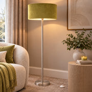 CGC Lena Brushed Nickel Straight Floor Lamp with 45cm Large Velvet Lampshade