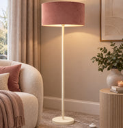 CGC Lena Cream Straight Floor Lamp with 45cm Large Velvet Lampshade