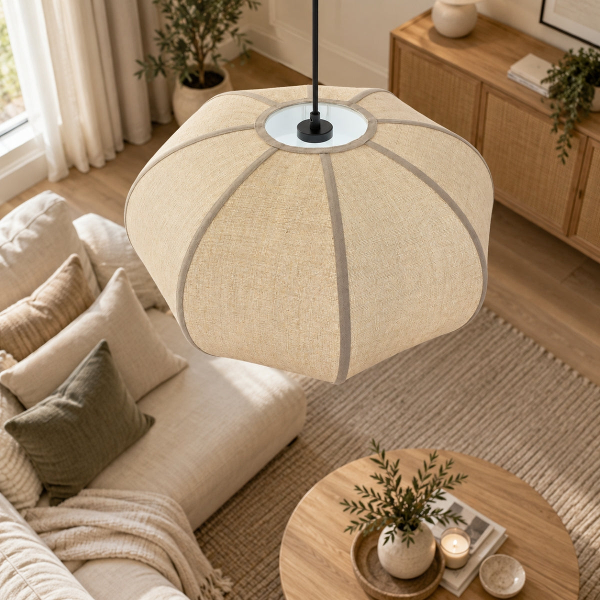 CGC LIBBY Large Oatmeal Rounded Stretch Linen Fabric Lampshade