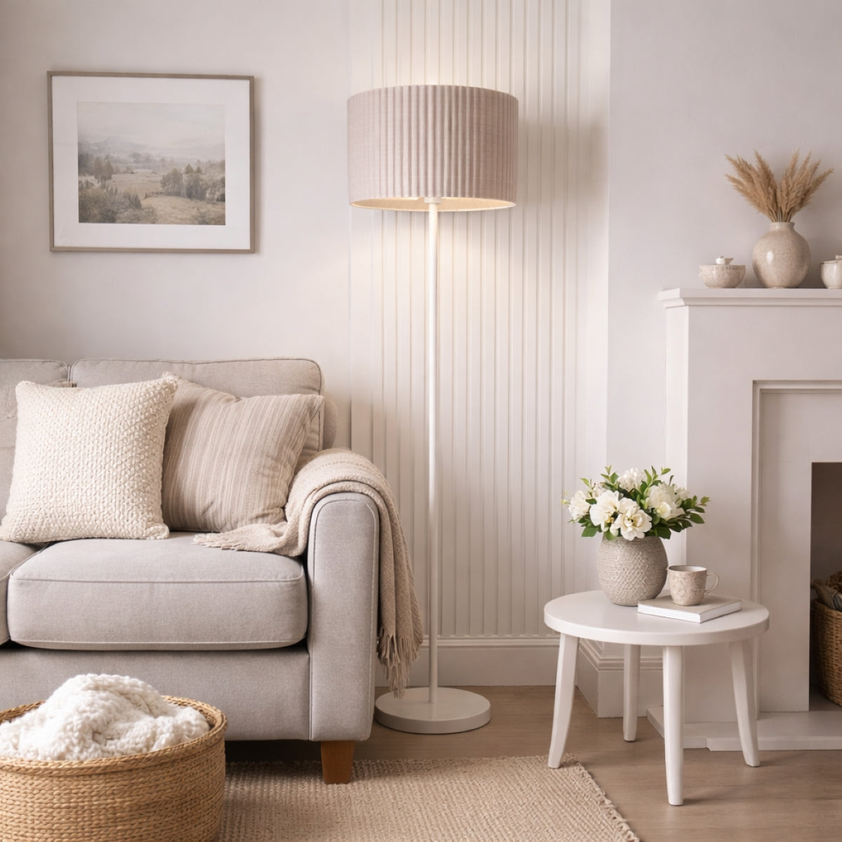 CGC Lena Off White Straight Floor Lamp With Large Allegra Lampshade