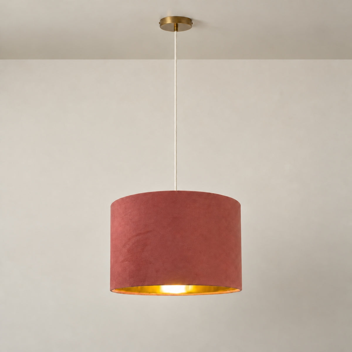 CGC NILA Luxury Mauve Velvet & Gold Inner Round Pendant Drum Lamp Shade
