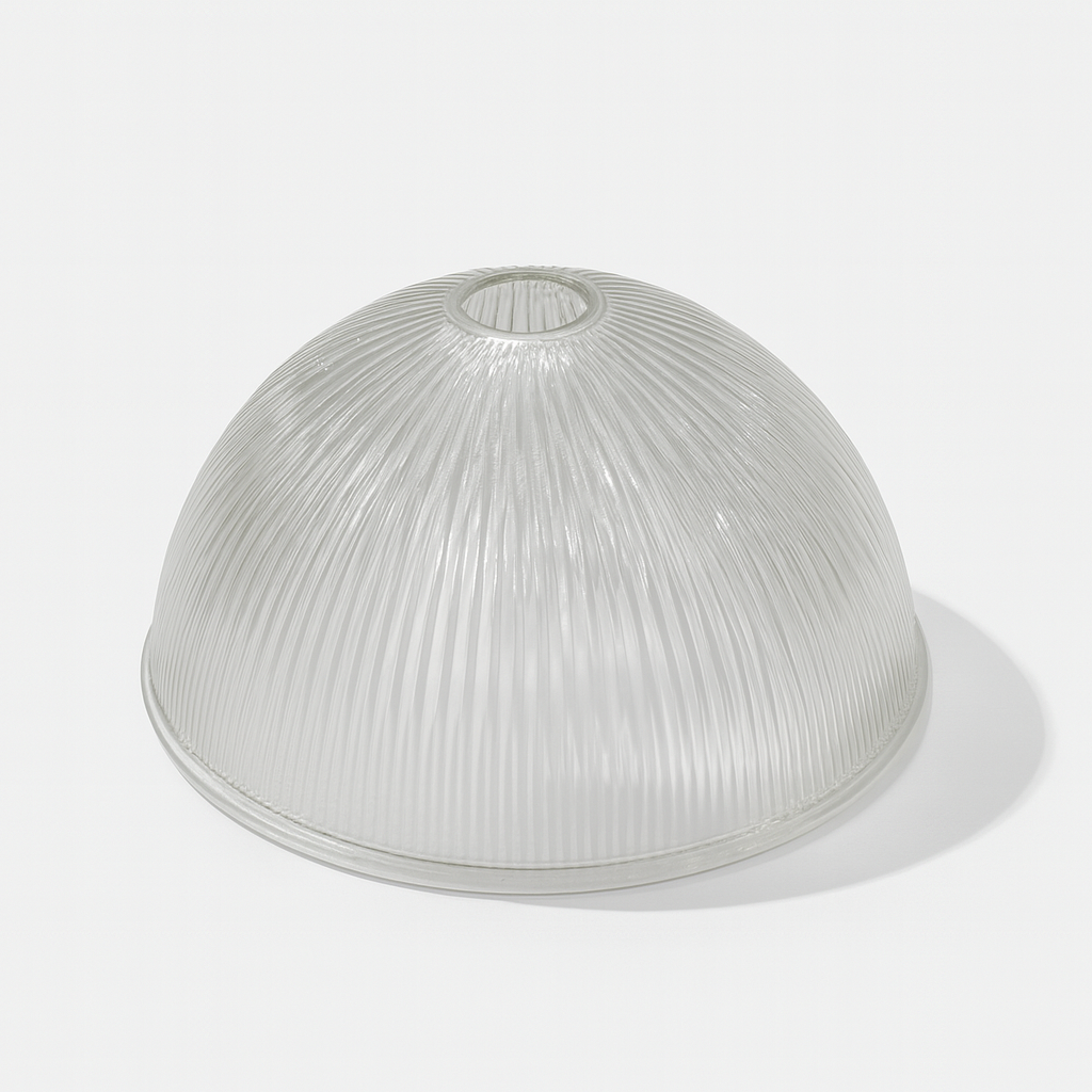 Clear glass lampshade on a white background
