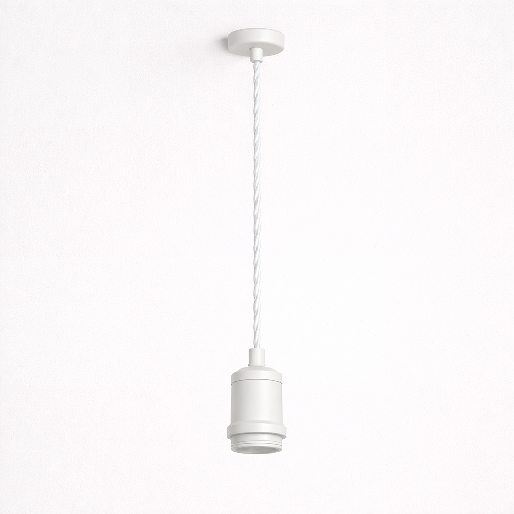 CGC Lacey Matt White with White Twisted 1.5m Adjustable E27 Ceiling Cable Pendant and Matching Ceiling Rose