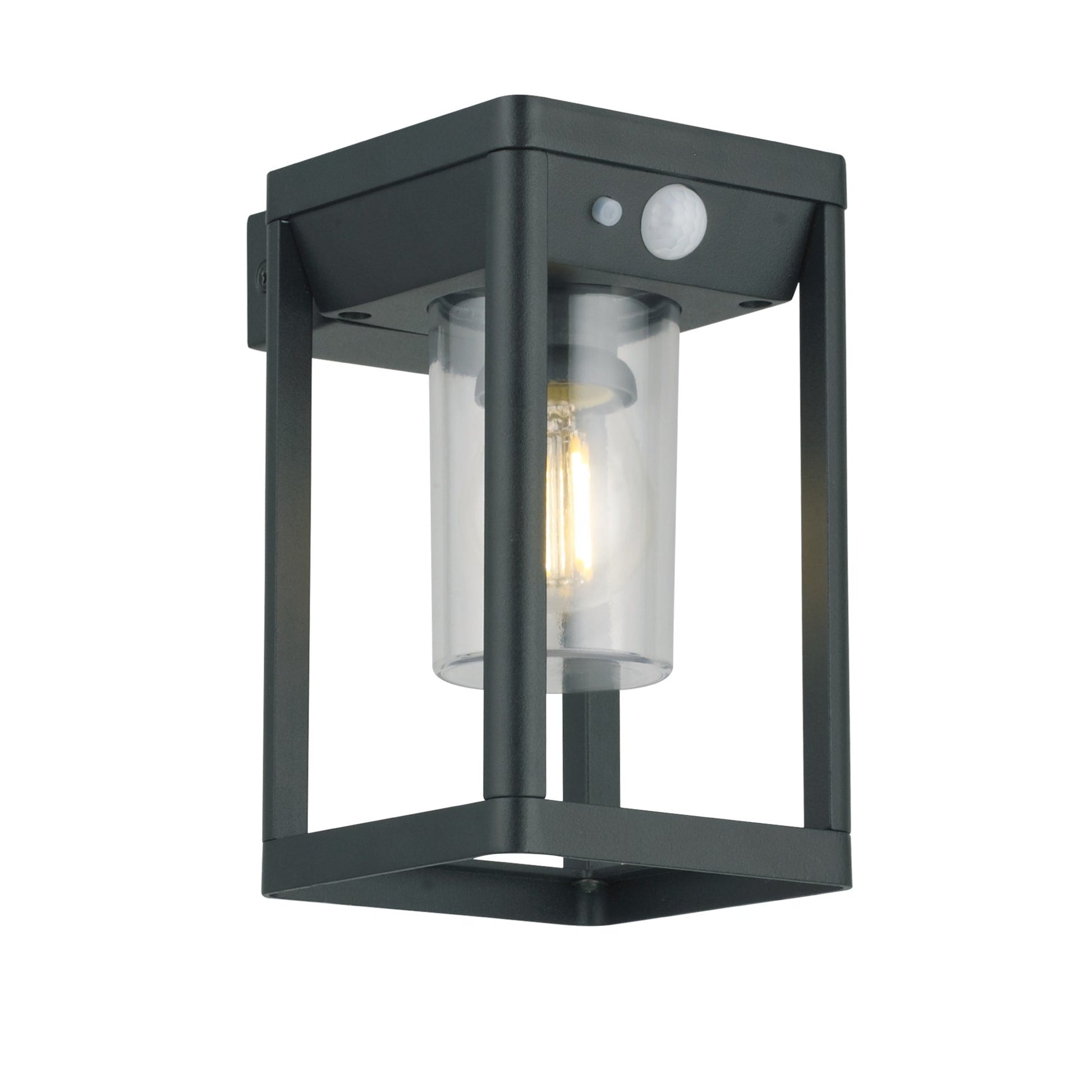 Create an aesthetically pleasing lighting system around your home with our Mase solar lantern light for your walls. This product is featured as an elegant and traditional lantern wall light design, constructed from anthracite grey die cast aluminium and fitted with clear polycarbonate cylinder diffuser. The Lara wall light comes complete with an integrated filament warm white LED bulb, built in solar panel and integrated PIR motion sensor.