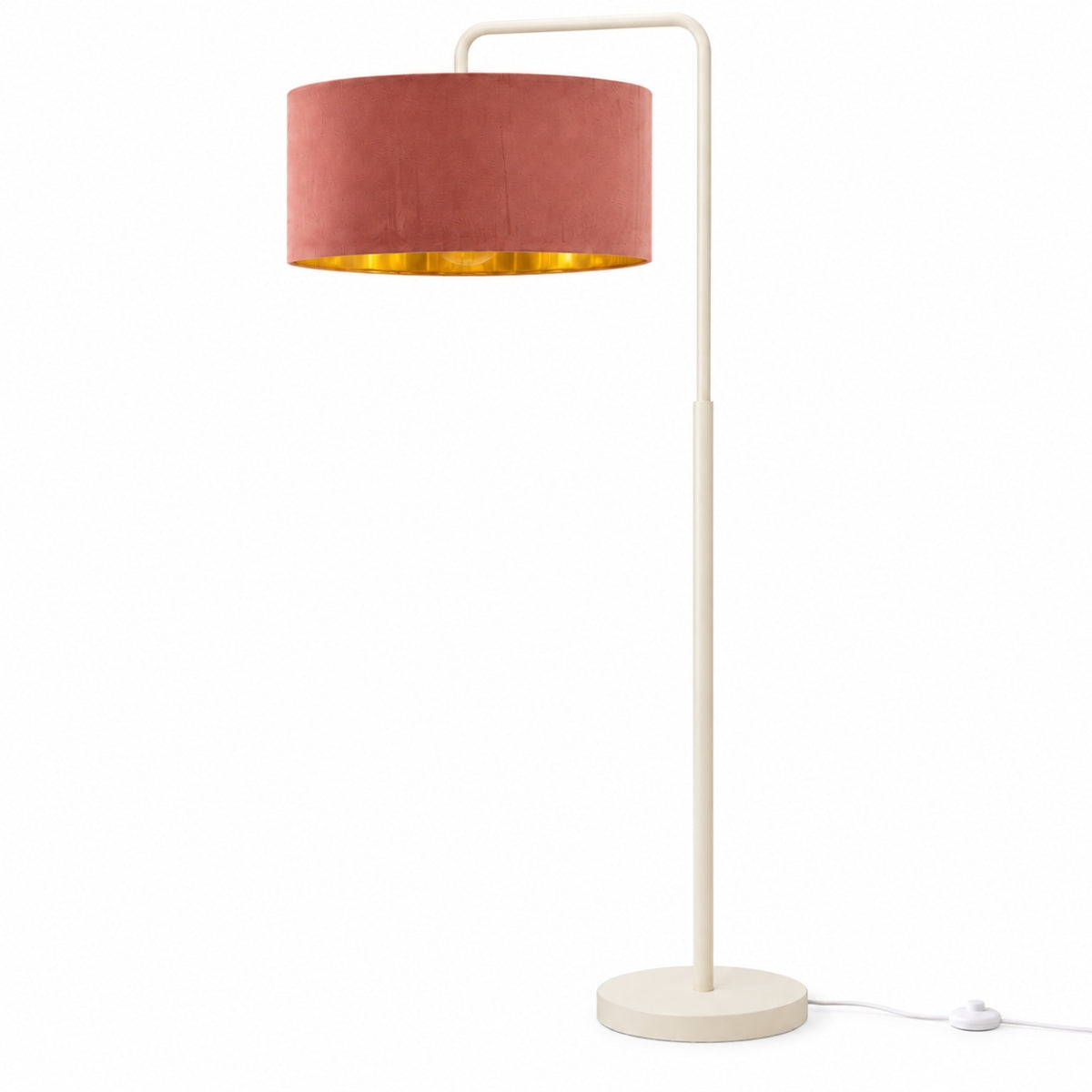 CGC Kyra Cream Angled Floor Lamp with Large 45cm Velvet Lampshade