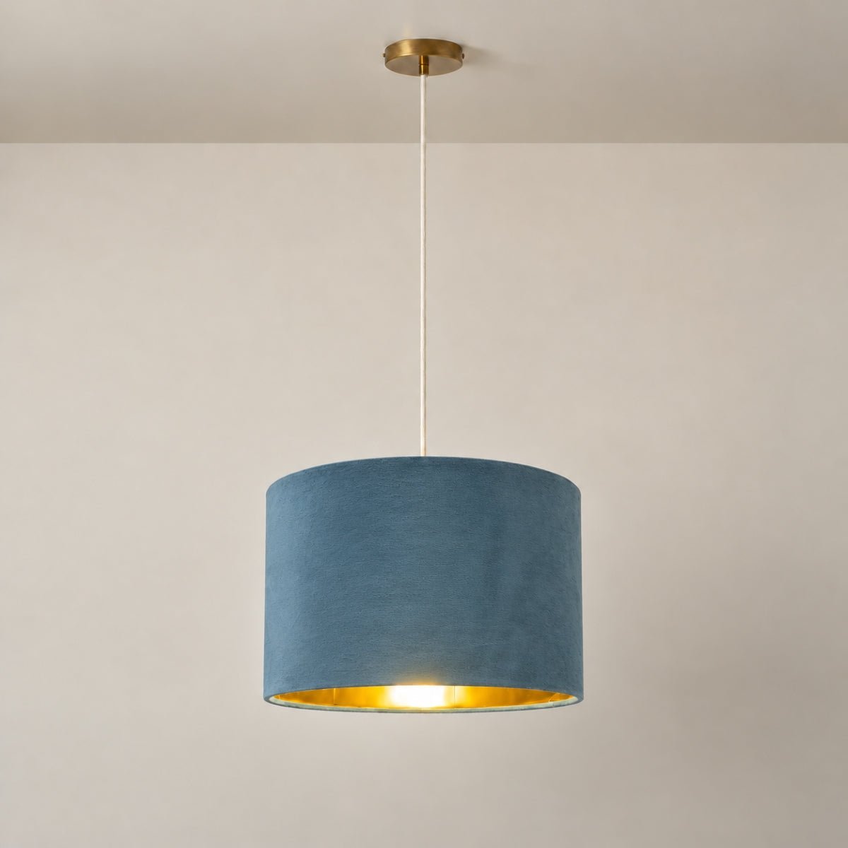 CGC NILA Luxury Teal Velvet & Gold Inner Round Pendant Drum Lamp Shade