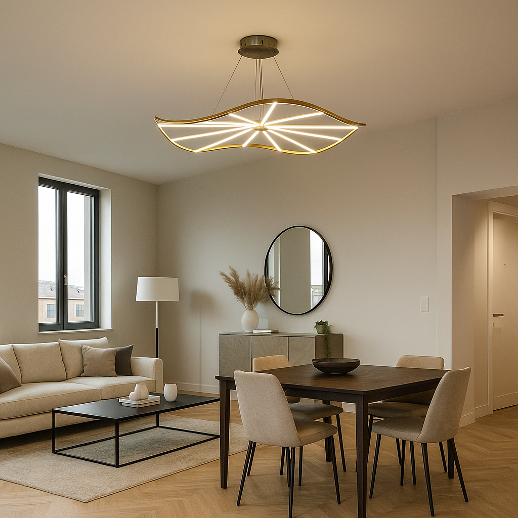 CGC PARAPLU 1 Wave 90cm Satin Gold LED Ceiling Pendant Light Chandelier