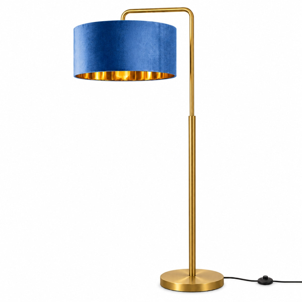 CGC Kyra Brushed Gold Angled Floor Lamp with Large 45cm Velvet Lampshade