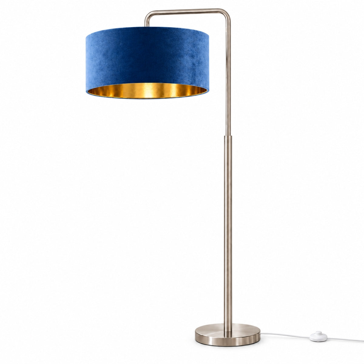 CGC Kyra Brushed Nickel Angled Floor Lamp with Large 45cm Velvet Lampshade
