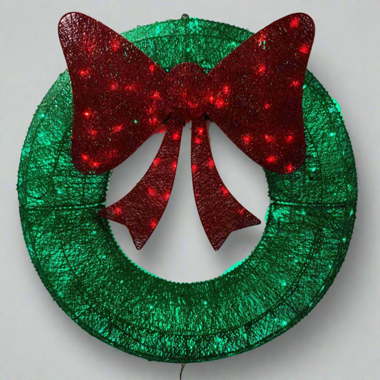 Extra Large 90cm Luxury LED Glitter Green With Red Bow LED Christmas Wreath