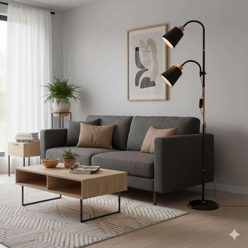 CGC NOOR Black Adjustable Twin Head Floor Lamp