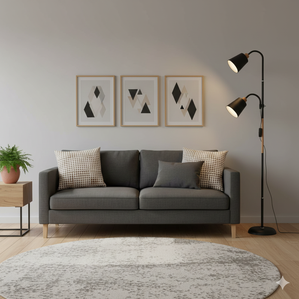 CGC NOOR Black Adjustable Twin Head Floor Lamp