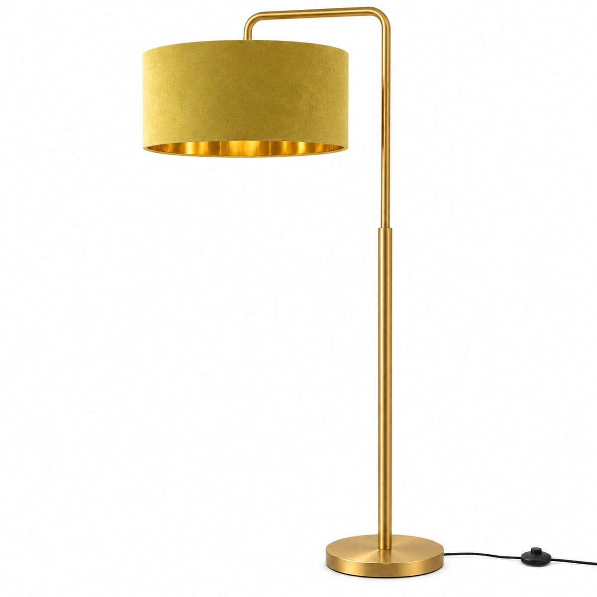 CGC Kyra Brushed Gold Angled Floor Lamp with Large 45cm Velvet Lampshade
