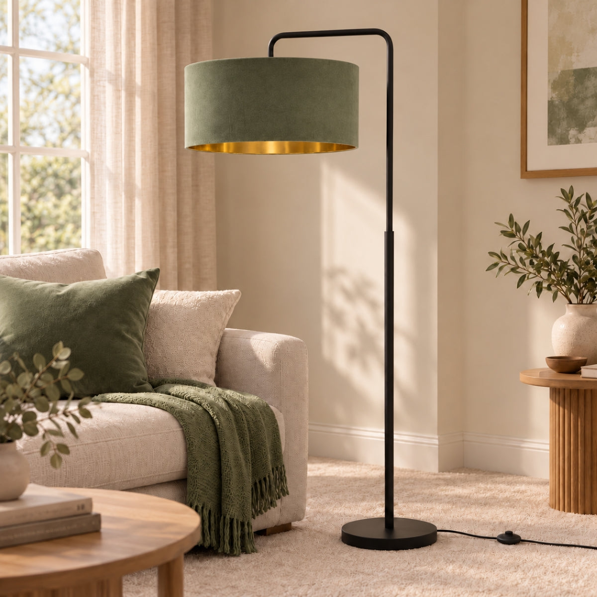 CGC Kyra Black Angled Floor Lamp with Large 45cm Velvet Lampshade