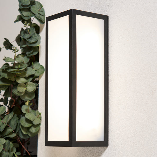CGC ZOLA Black E27 Outdoor Wall Light Box Lantern Opal Diffuser IP54