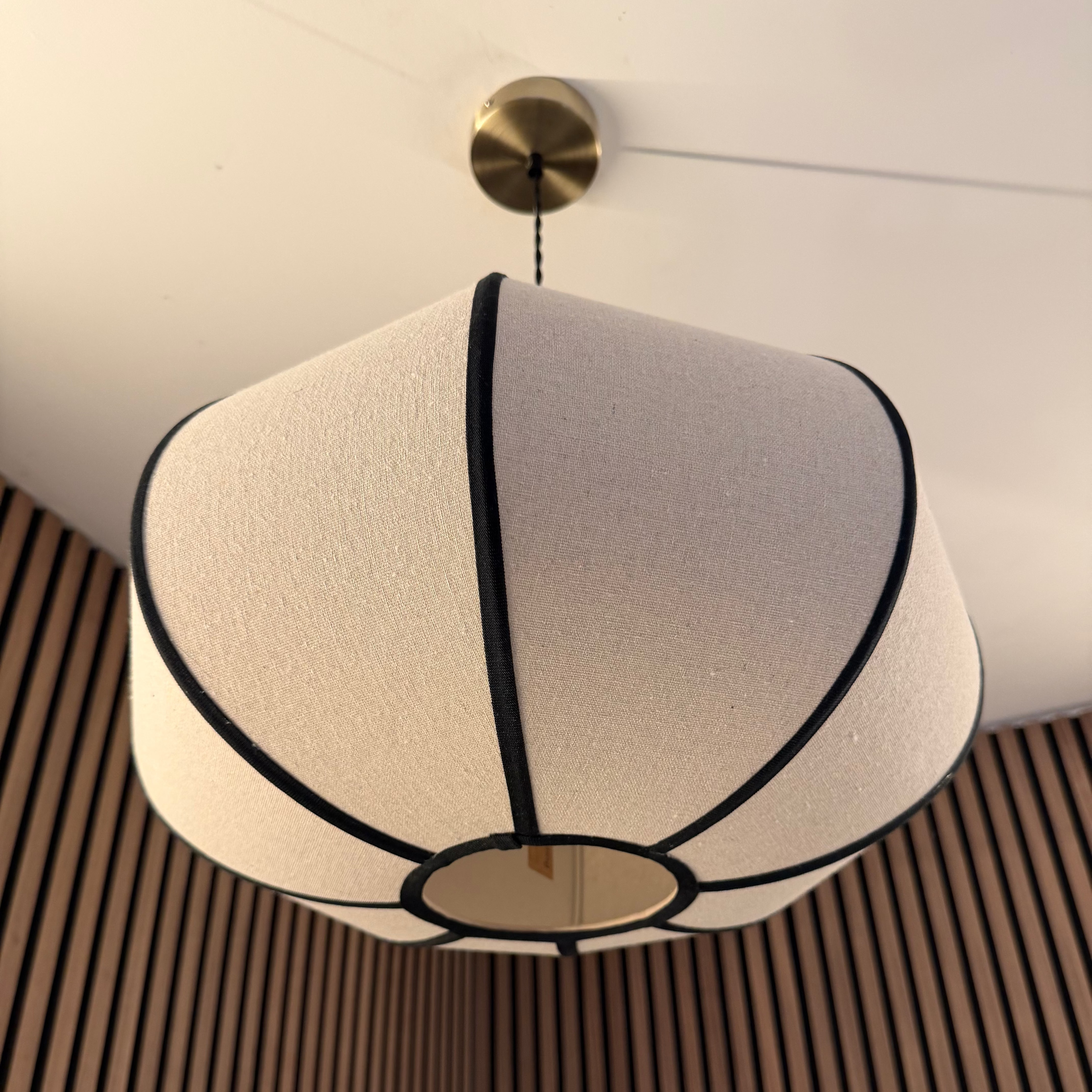 CGC LIBBY Large Rounded Oatmeal Stretch Linen Fabric Black Stitch Lampshade