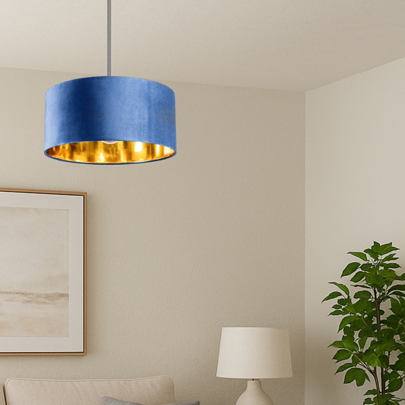 Paolo Rossi Blue Fabric Interior Lamp Shade – Gold Interior, Made In Italy, E14/E27