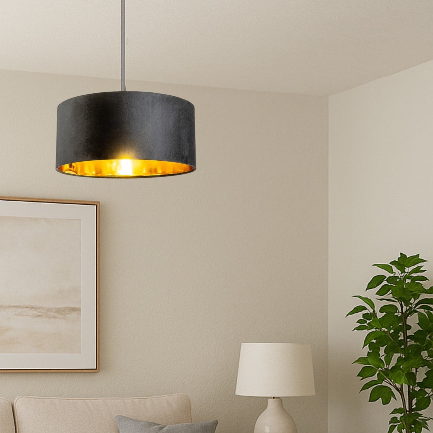 CGC MILANO Black & Gold Large Oversized Velvet Fabric Lamp Shade