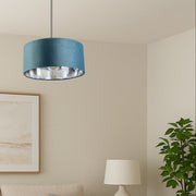 CGC MILANO Teal & Silver Large Oversized Velvet Fabric Lamp Shade