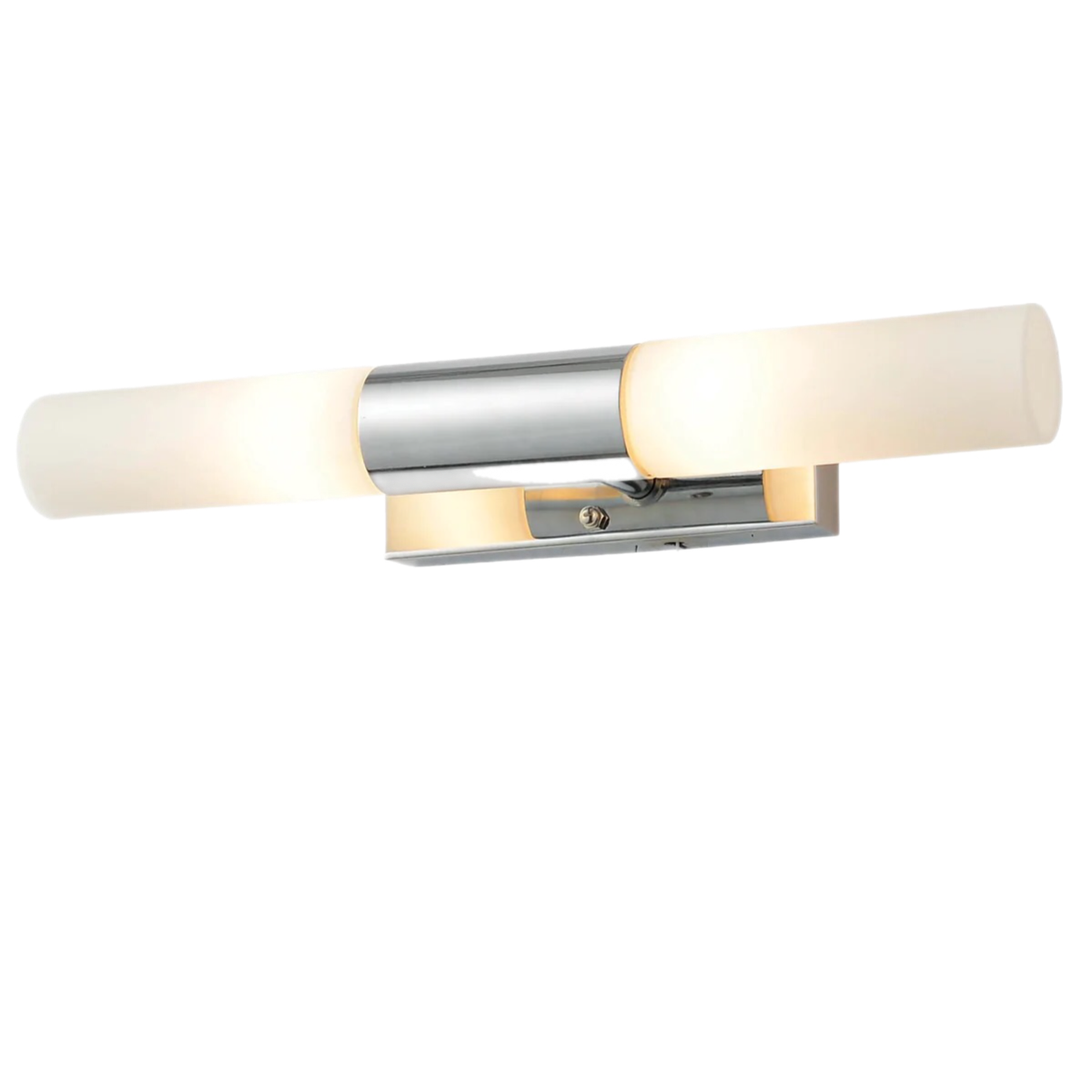 A wall light that is incredibly sleek and modern and would look great in any bathroom. The bathroom will look great with the elegant chrome finish. A soft, gentle light is produced by the two opal white lamps. This wall light has an IP value of IP44 so that you can place it in damp spaces such as the bathroom.
