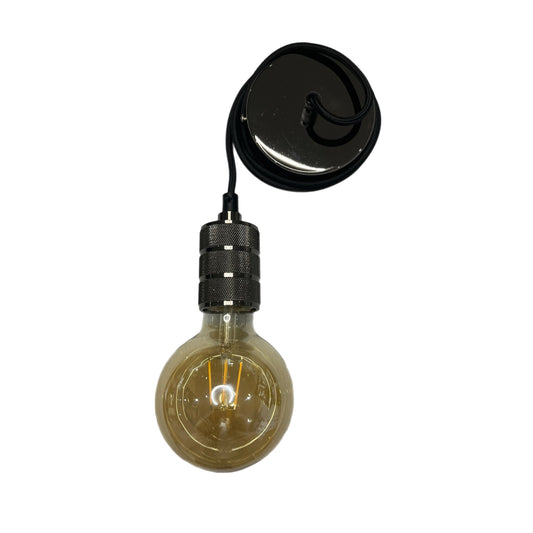 CGC Sydney a 1.5m adjustable E27 ceiling pendant and matching ceiling rose in black, you can customize a light fixture to perfectly match your decor. Beautifully etched detailing sets this ceiling pendant above the rest it also comes with a matching ceiling rose and braided fabric black cord.