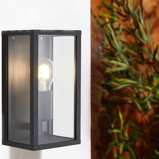 A modern take on a traditional design outdoor wall light perfect for adding style and security The traditional front-door lantern has had a modern make over in the form of our Seb wall light with its square glass windows a striking die cast matt black finish this is sure to add an statement to any wall 