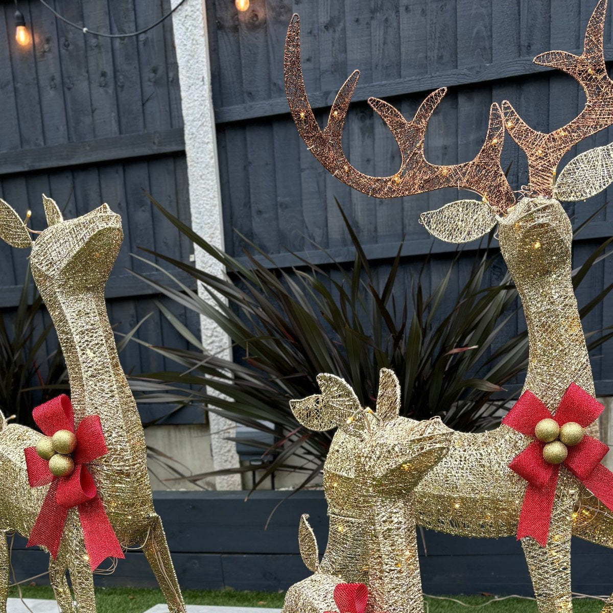 CGC LED Three Piece Gold Reindeer Family Set Outdoor Christmas Light Festive Set