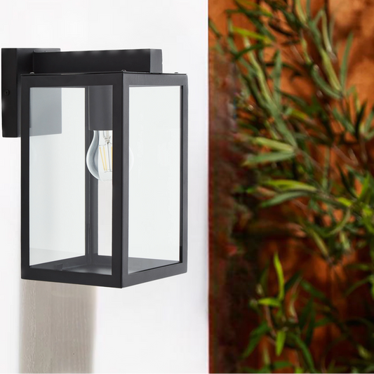 A modern take on a traditional design outdoor wall light perfect for adding style and security The traditional front-door lantern has had a modern make over in the form of our Archie outdoor wall light with its square black stainless steel construction and completed with clear glass windows this light this is sure to add an statement to any wall. 